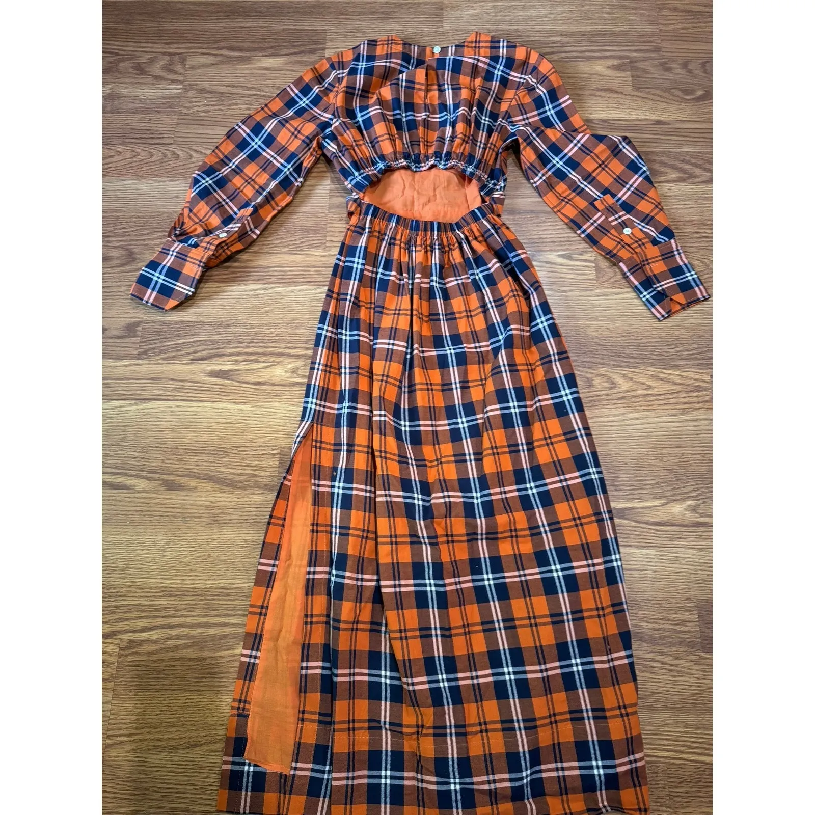 STAUD open back midi gingham Crosshill Dress size size small - Image 9
