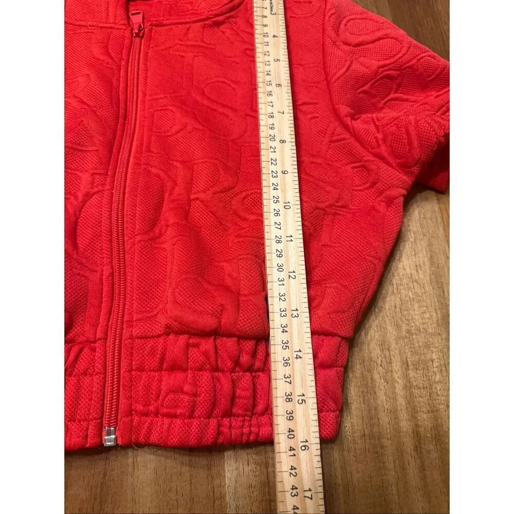 Cropped short sleeve zip up red hoodie jacket juniors size medium - Image 6