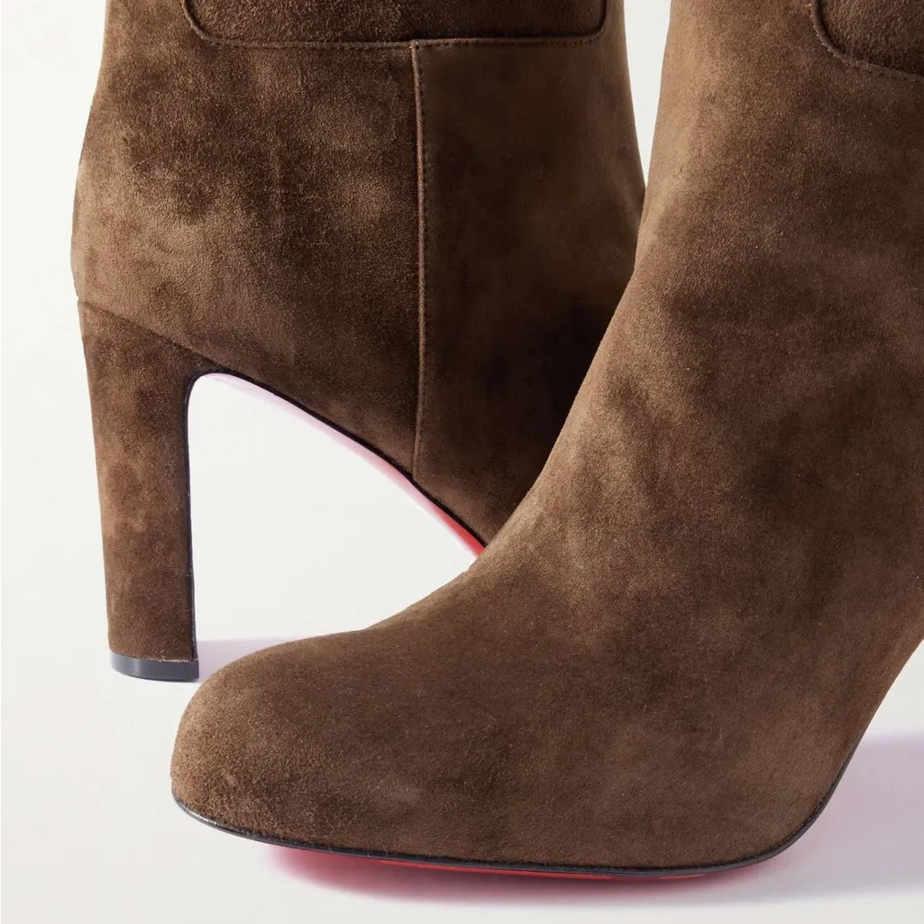 NWOB Christian Louboutin Loo Botta 85 Suede Knee High Boots in Chocolate Brown - Image 4