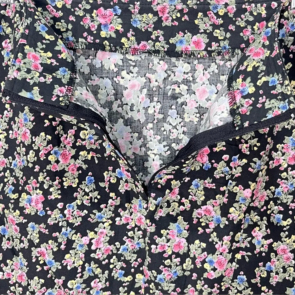 Vintage Blue skirt size 3 dark floral mini skirt black pink blue green yellow - Image 10
