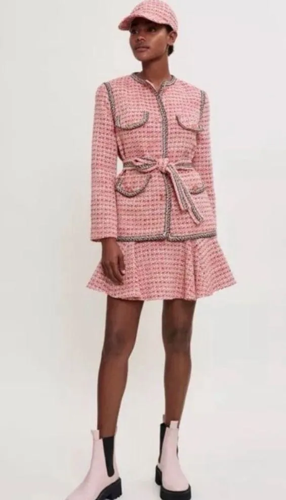 MAJE Venetia Two Tone Tweed Pink Rose Rouge
Belted blazer NEW - Image 5