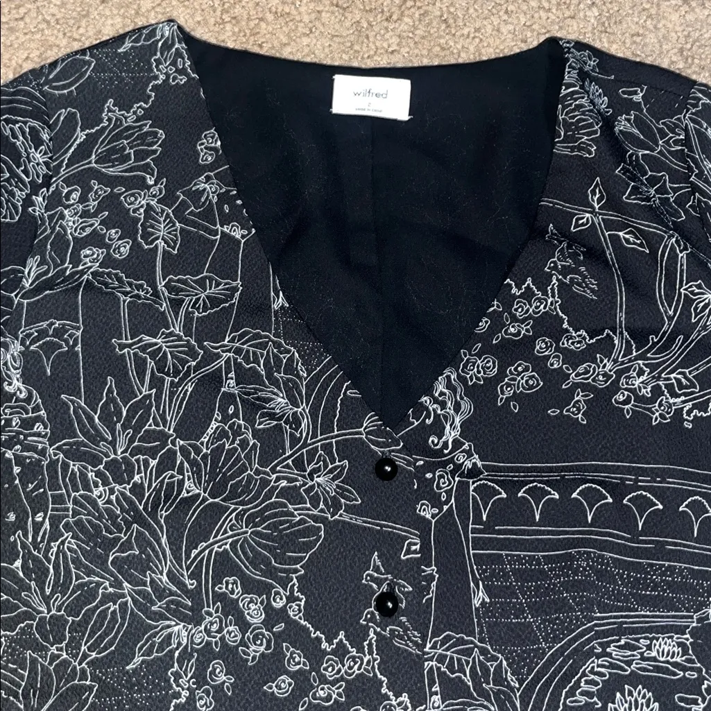 Aritzia Wilfred Nazaire Mini Dress Flutter‎ Sleeve Button Front Black Espace 2 - Image 4