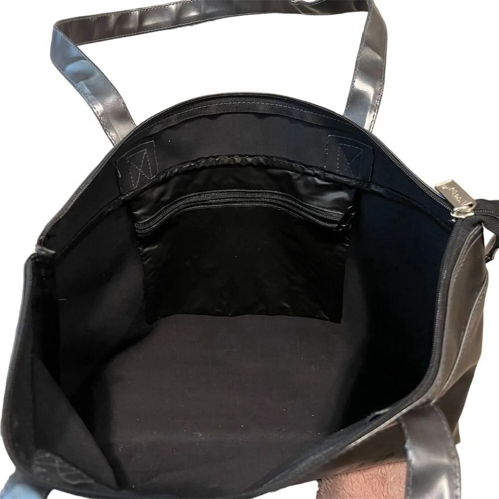 Signature Club A Metallic Tote Bag Women's Rome Florence Milan Script Detail Gray - Image 6