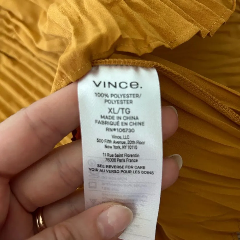 Vince Pleated V-Neck Sleeveless Blouse Golden Yellow Size XL Career Chic Preppy - Image 13