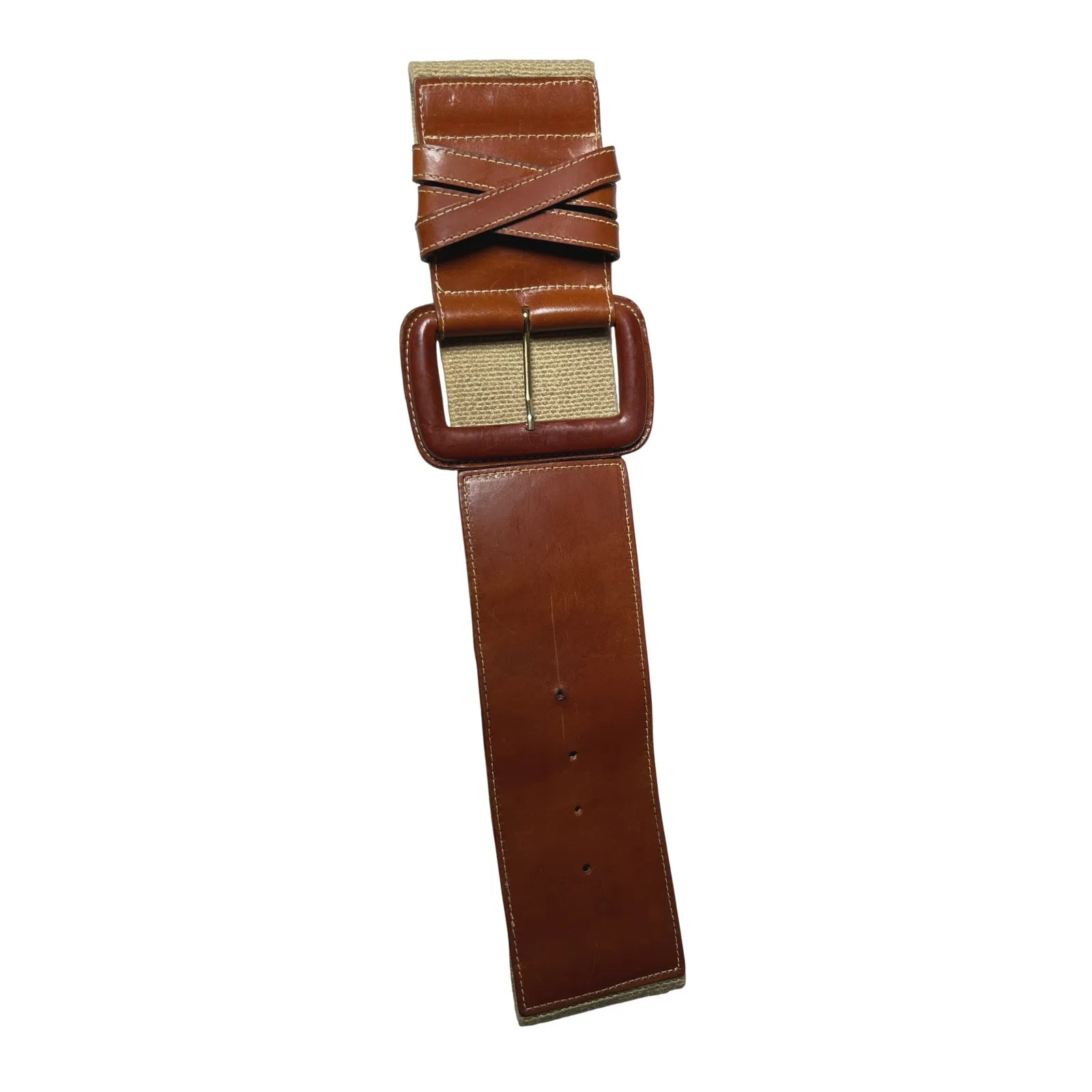 Vintage Equestrian Leather Stretch Waist Belt Cognac Ann Taylor M - Image 2