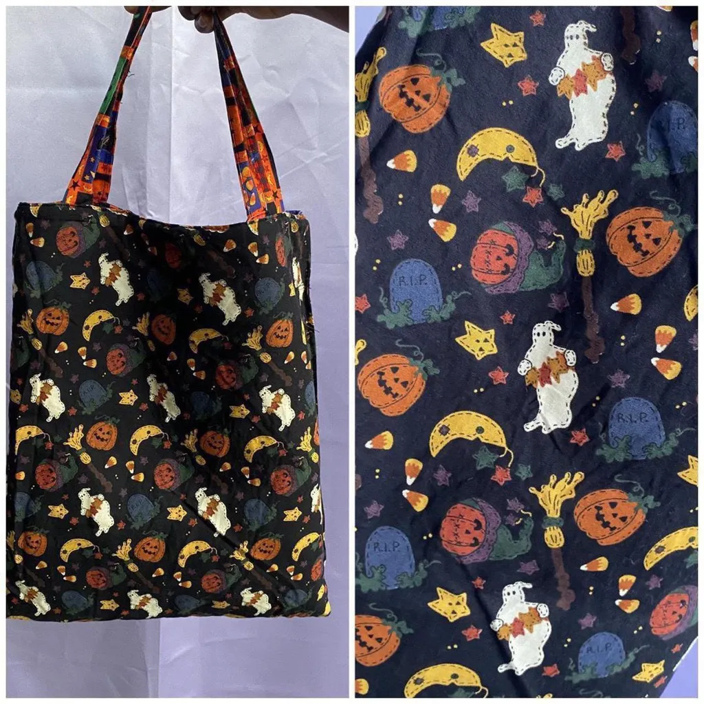 Vintage Reversible halloween tote bag ghost haunted happy pumpkins loving cats Black - Image 2