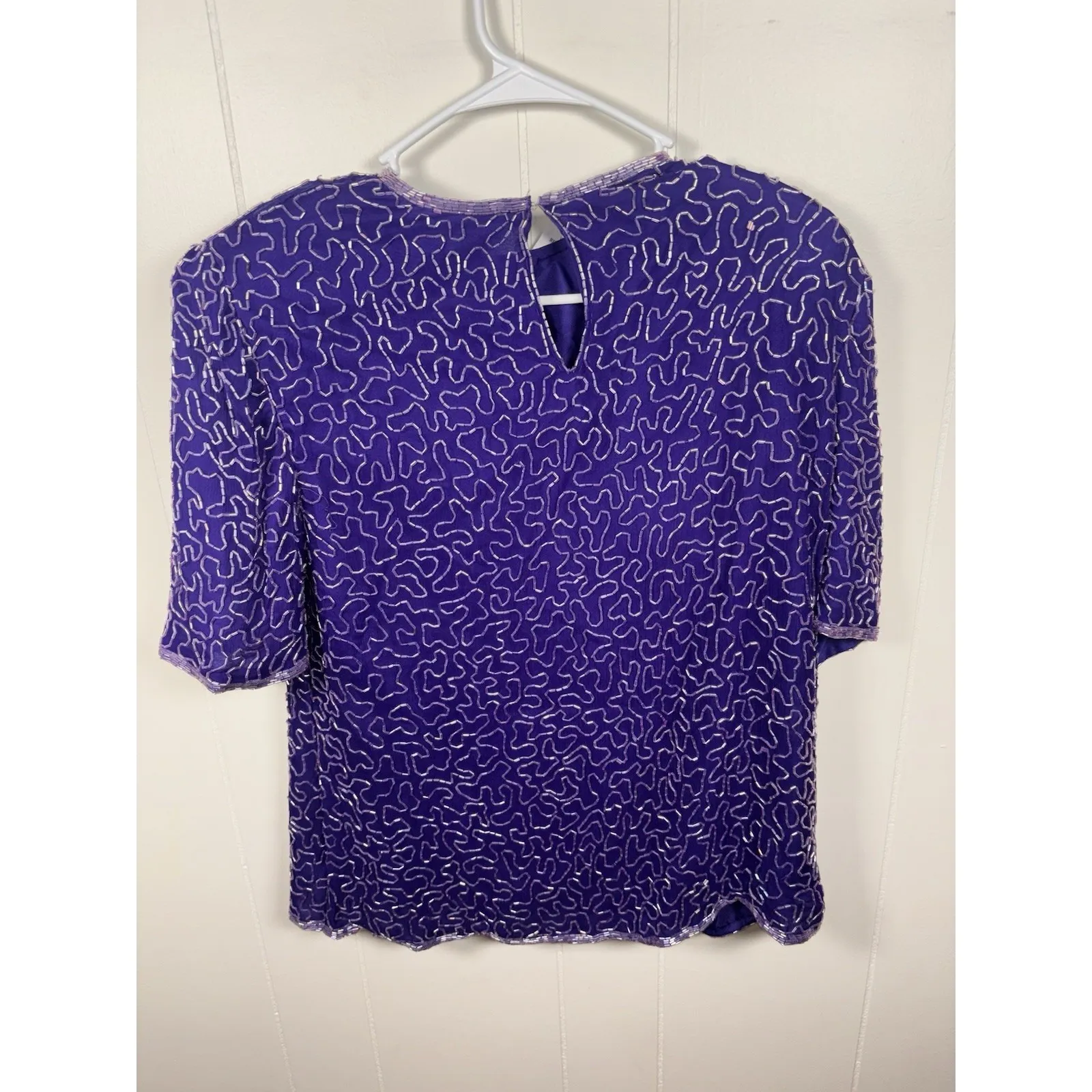 lawrence kazar beaded top vintage purple silk xl NWT - Image 4