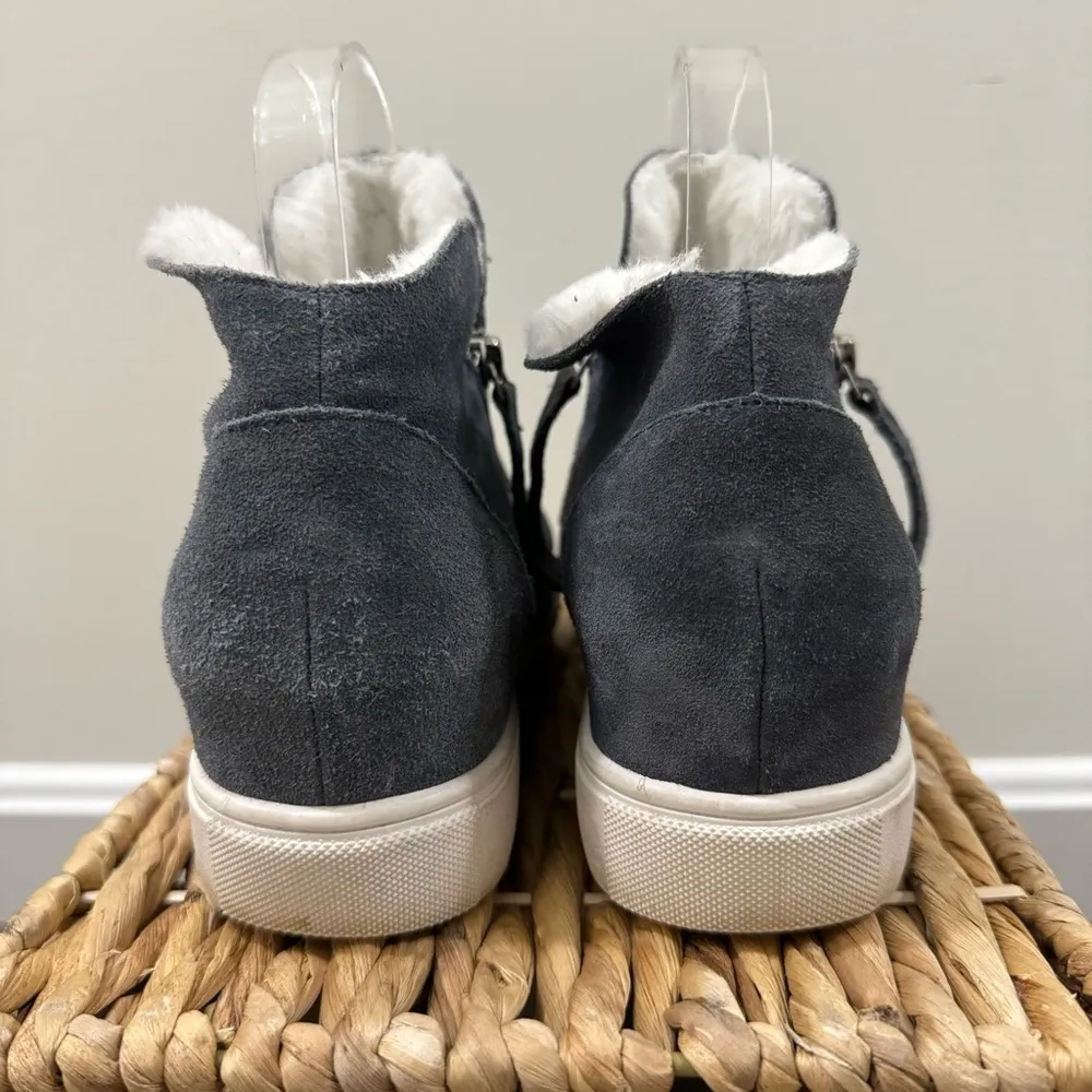Steve Madden Caliber Gray Leather Faux Fur Lined Wedge Sneaker 9.5 - Image 4
