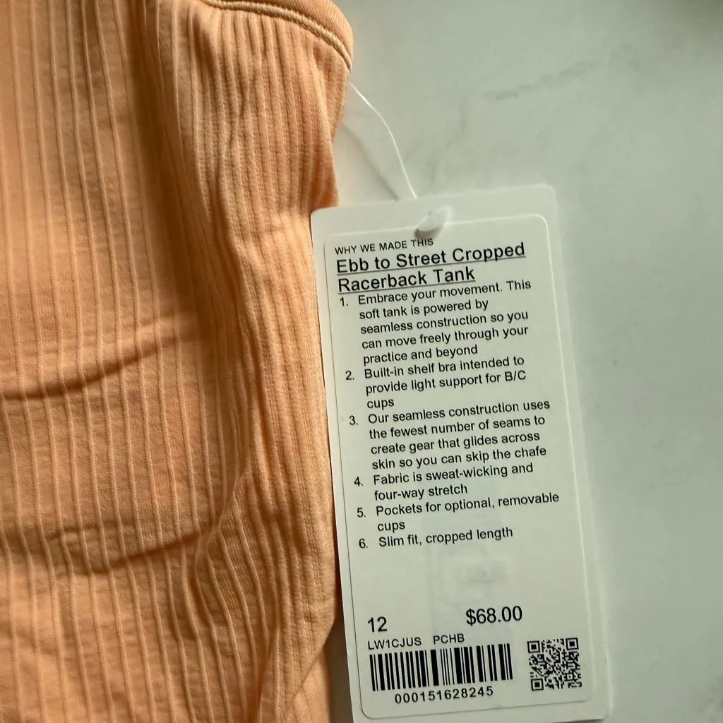 NWT Lululemon Heathered Peach Bellini Ebb Cropped Tank - Image 2
