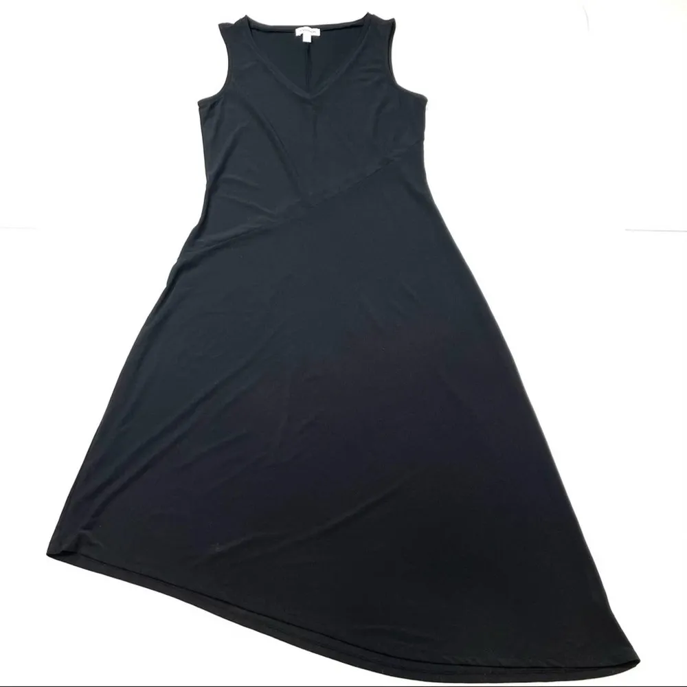Nordstrom v neck sleeveless asymmetric black midi dress Small - Image 4