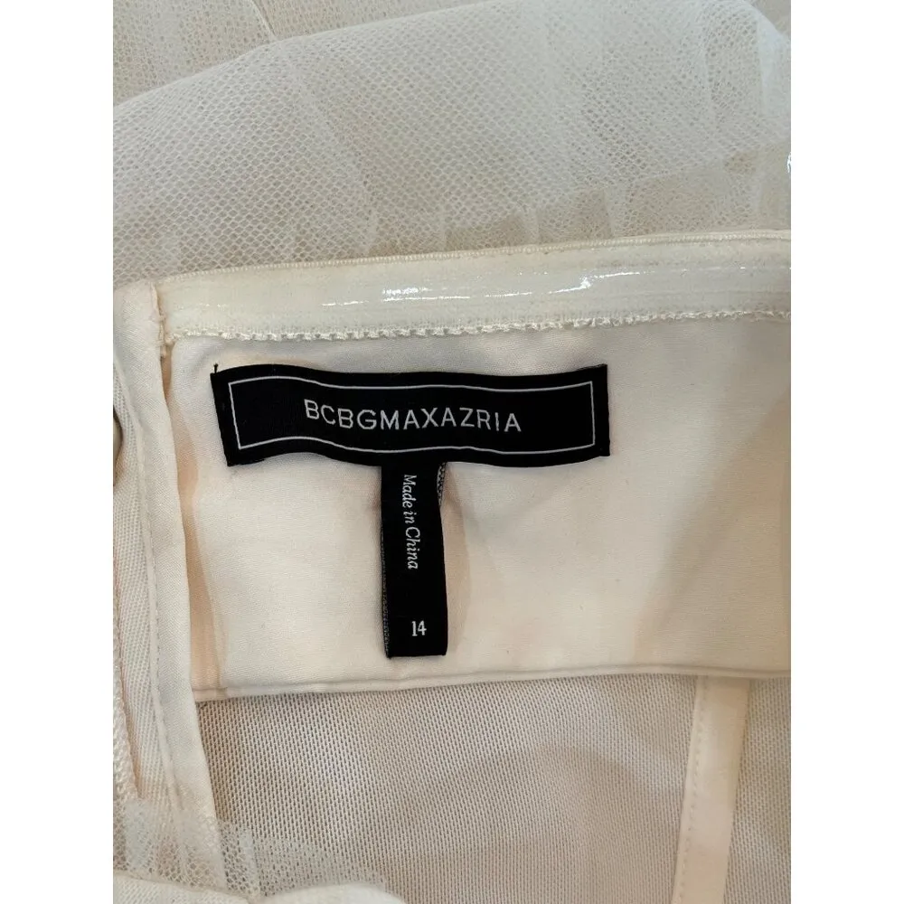 BCBGMAXAZRIA Oly Tiered Ruffle Tulle Evening Gown Gardenia Womens Size 14 - Image 8