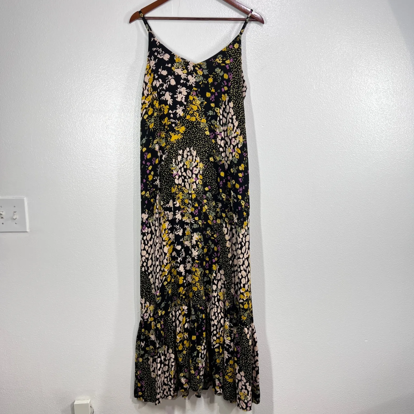 Tribal Jeans Floral Maxi Dress M Boho Black Yellow Pink Summer‎ Sundress Rayon Size M - Image 2