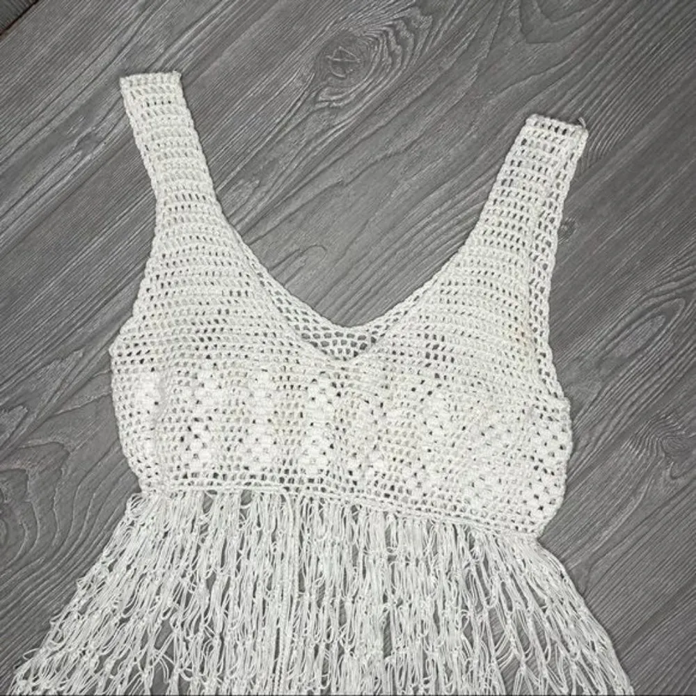 Crochet knit woven netted sleeveless tank top beach vacation pool coverup med - Image 3