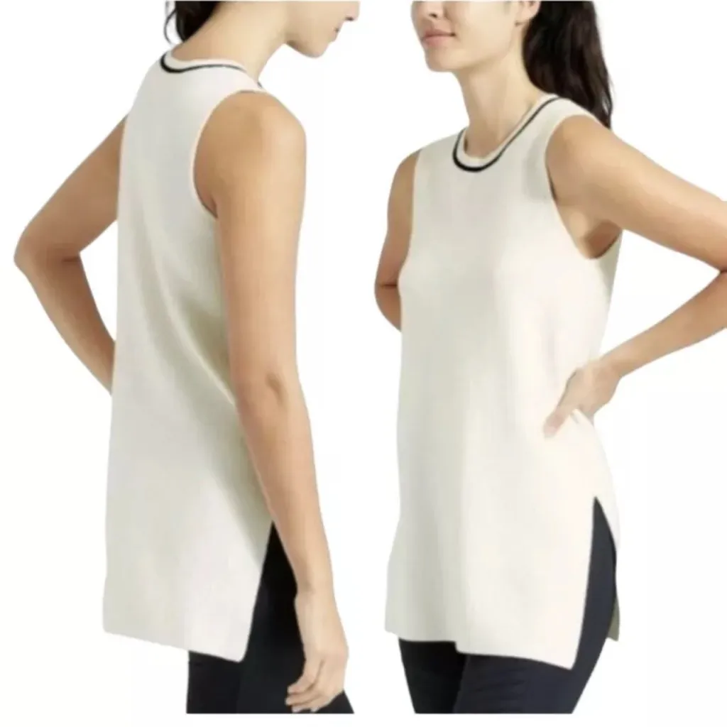 Athleta‎ Women's On The Town Ribbed White Sleeveless Sweater Vest Tunic Size M - Image 2