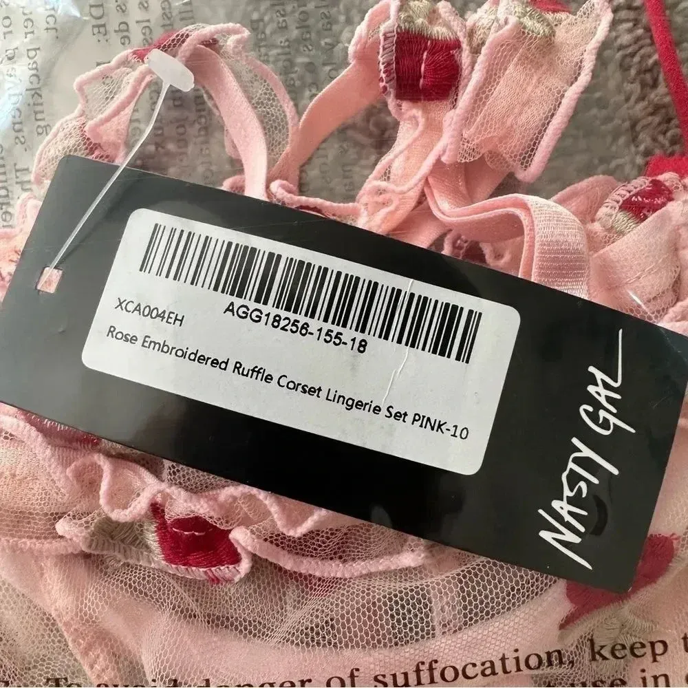 NASTY GAL Rose Embroidered Corset Ruffle Lingerie Size US 6/UK‎ 10 - Image 6