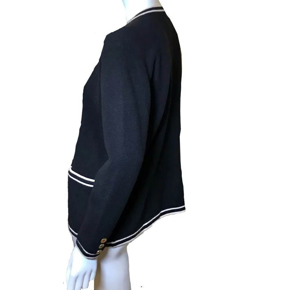 Ballantyne Cashmere Cardigan Sweater Blue Medium Black - Image 5