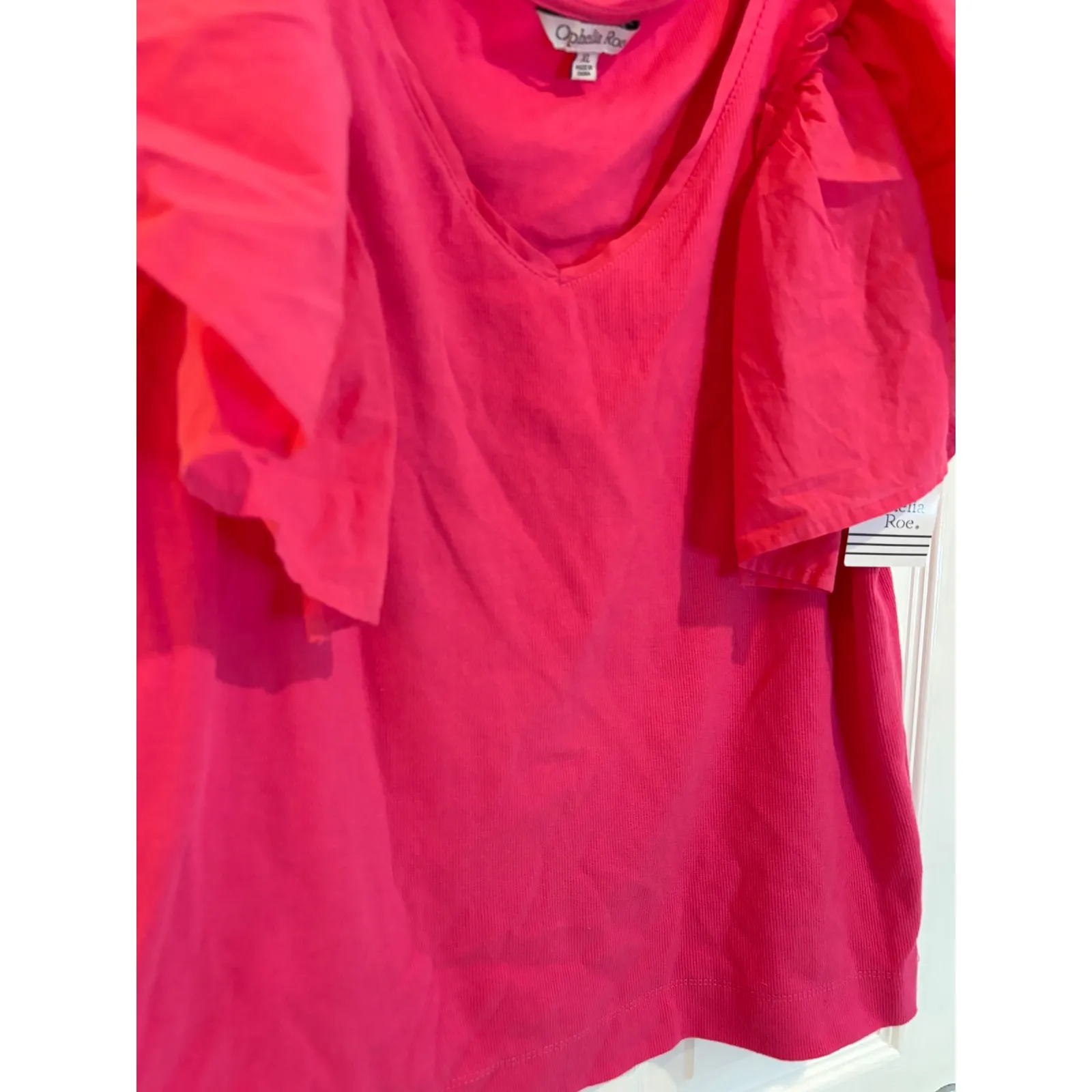 Ophelia Roe Pink V-Neck Ruffle Sleeve Knit Top Women's XL Extra‎ Large Casual - Image 2
