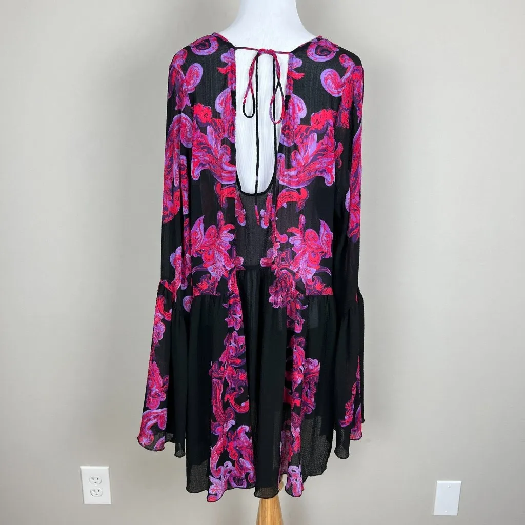 Intimately Free People Symphony Swing Mini Dress Sheer Floral Bell Sleeve Large‎ - Image 6