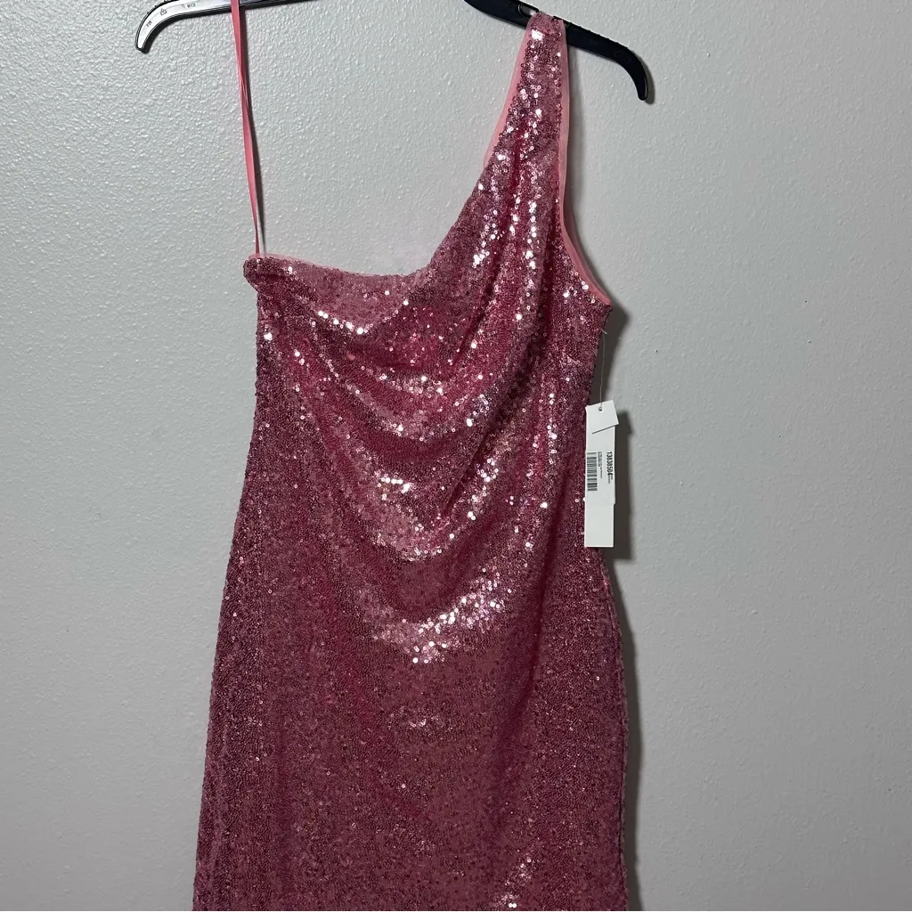 Aqua Womens Pink Sequined Mini One Shoulder Formal Cocktail/‎ Party Dress S - Image 2