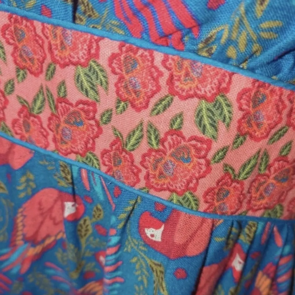 HOUSE OF HARLOW 1960 Tahiti Parrot Maxi Dress Womens Blue Tiered V - Image 14