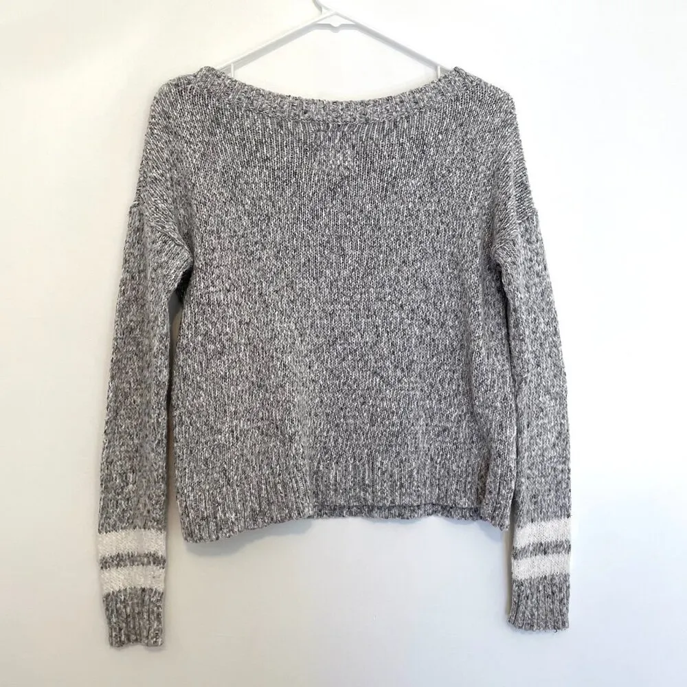 HOLLISTER Gray White Marled Varsity Stripe Cotton Blend Cropped Crop Sweater XS - Image 12