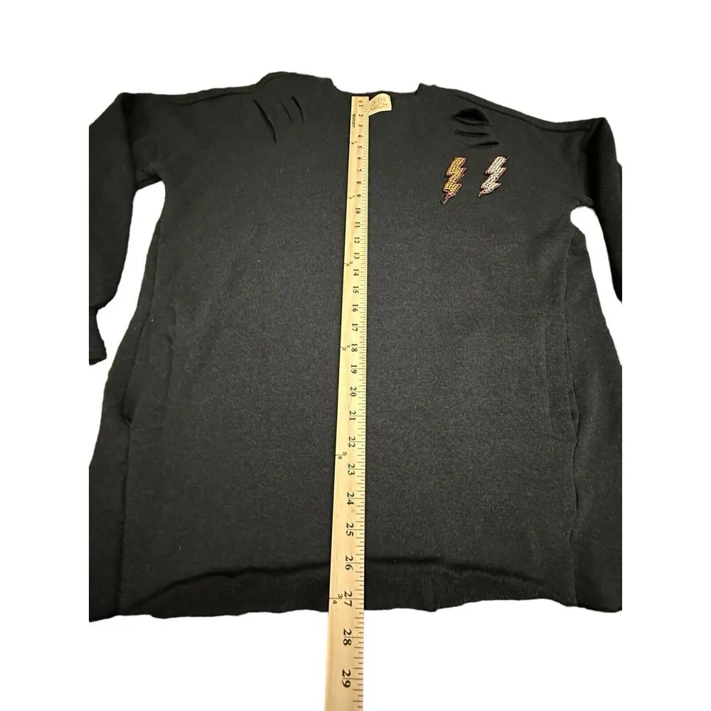 Judith March Medium Heather Black Lightning Bolt Soft Sweatshirt $165 MSRP #T9-1 - Image 6