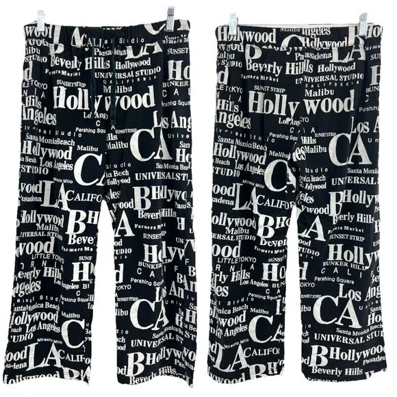 Jay Joshua MEDIUM Black White Hollywood Los Angeles Print Pajama Pants - Image 2