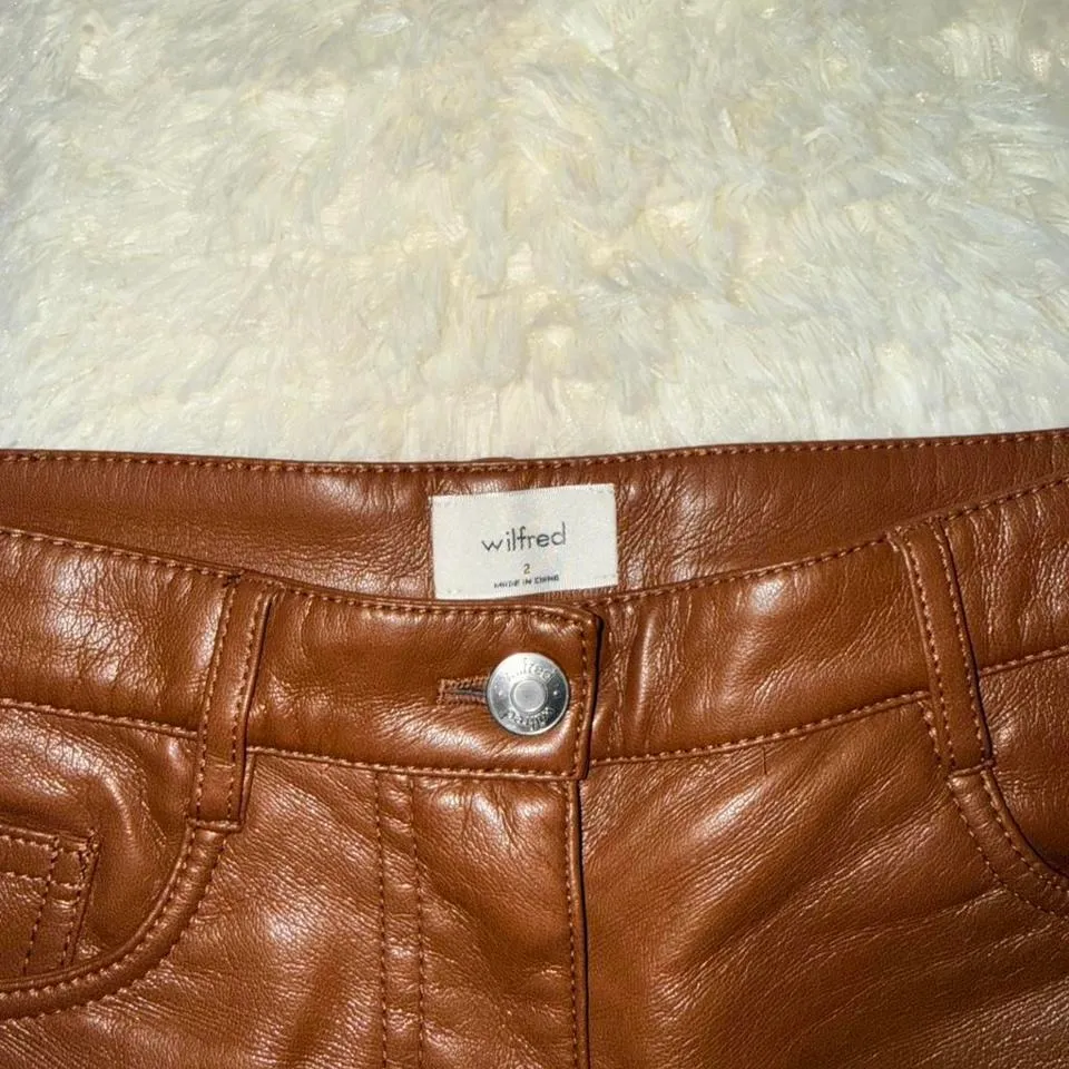 Aritzia Wilfred Melina Faux Leather Cognac Pants Size 2 NWOT - Image 2