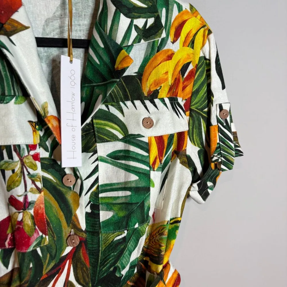 NWT House of Harlow 1960 linen blend tropical print utility dress - Image 2