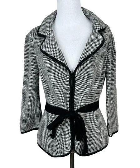 Classiques Entier Cardigan Sweater Jacket Womens Small Black White Belted Office - Image 1