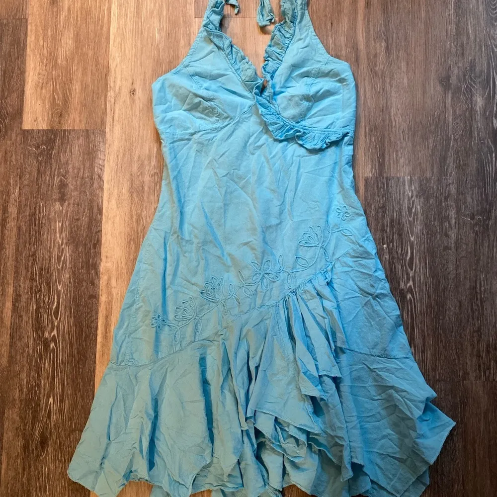 Scully Asymmetrical‎ Ruffle Halter Western Midi Blue Dress Size XL 100% Cotton - Image 2