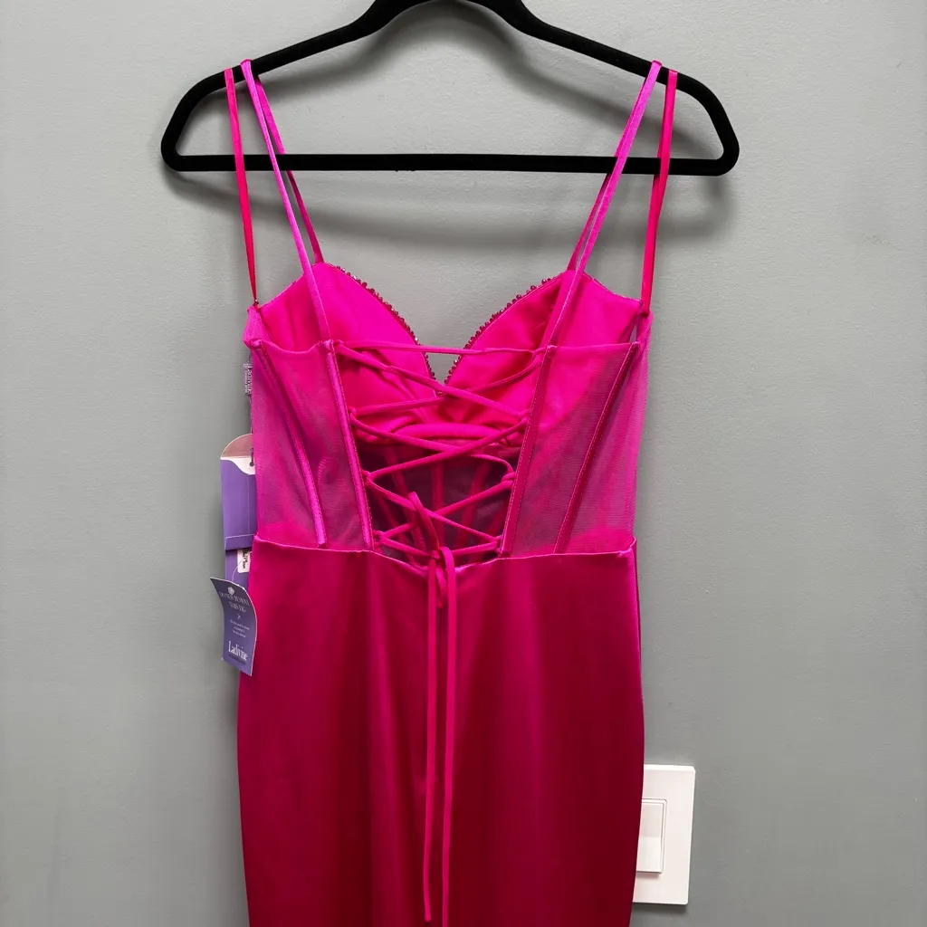 Ladivine by Cinderella Divine Fitted Embellished Corset Gown Fuchsia Pink 4 prom - Image 7
