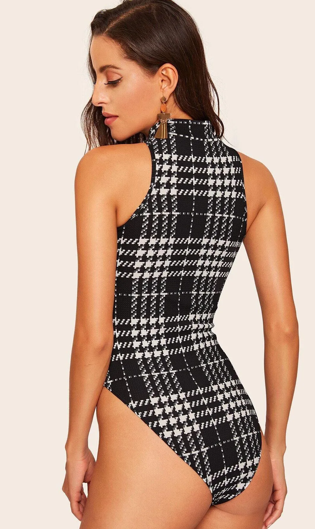 SheIn Mock Neck Houndstooth Bodysuit - Image 2