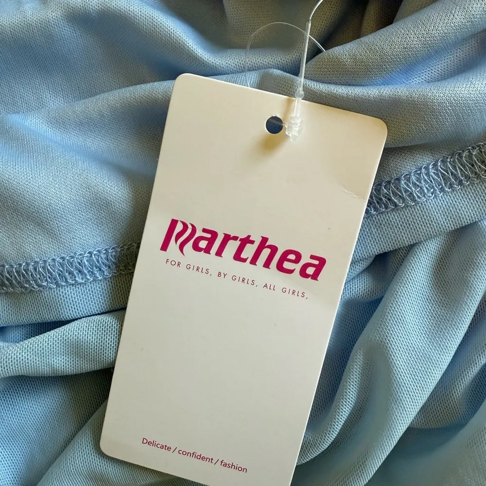 Parthea Baby Blue Corset Long Sleeve Halter Backless Mesh Ruched Mini Dress XL - Image 6