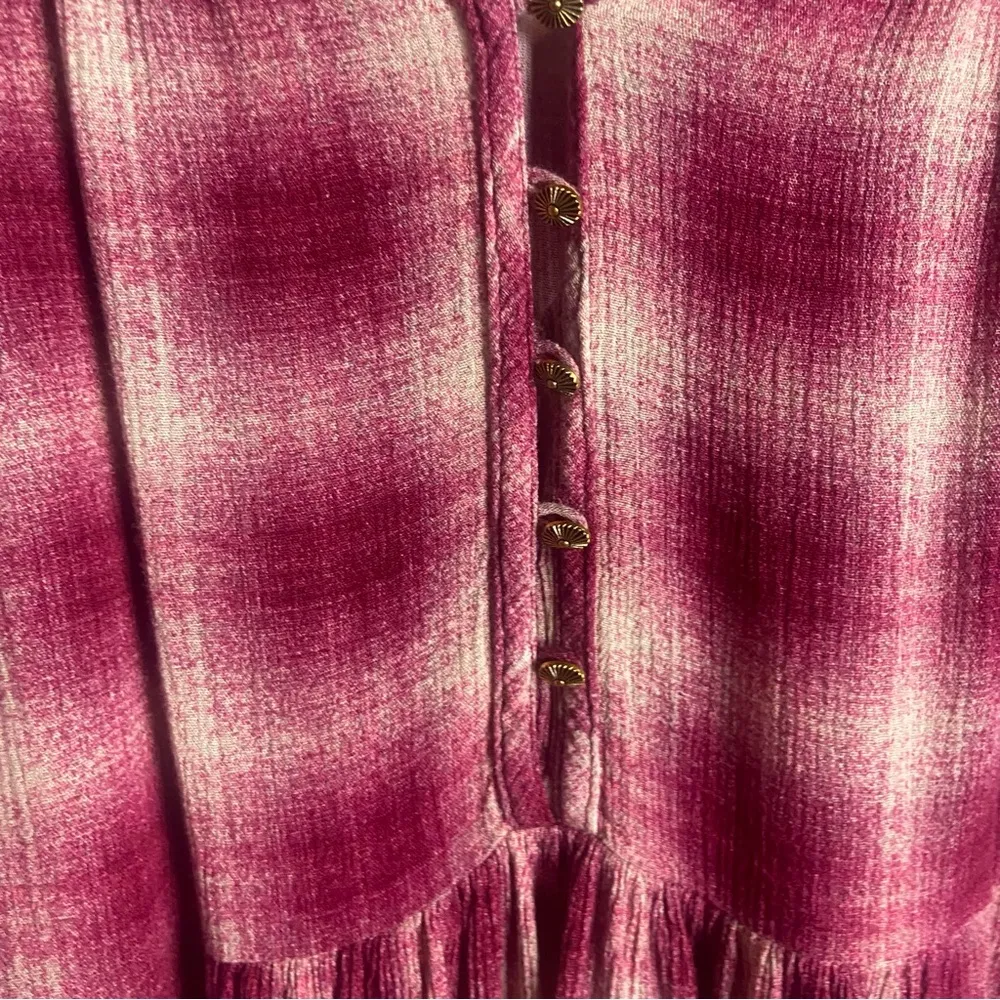 Anthropologie Maeve Shirt Size XS Peplum Pink Plaid Cavalon Boho 3/4 Sleeve - Image 5