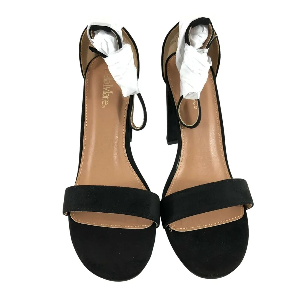 Bella Marie Womens Heels Ankle Strap Block Heel Open Toe Faux Suede Black 10 - Image 2