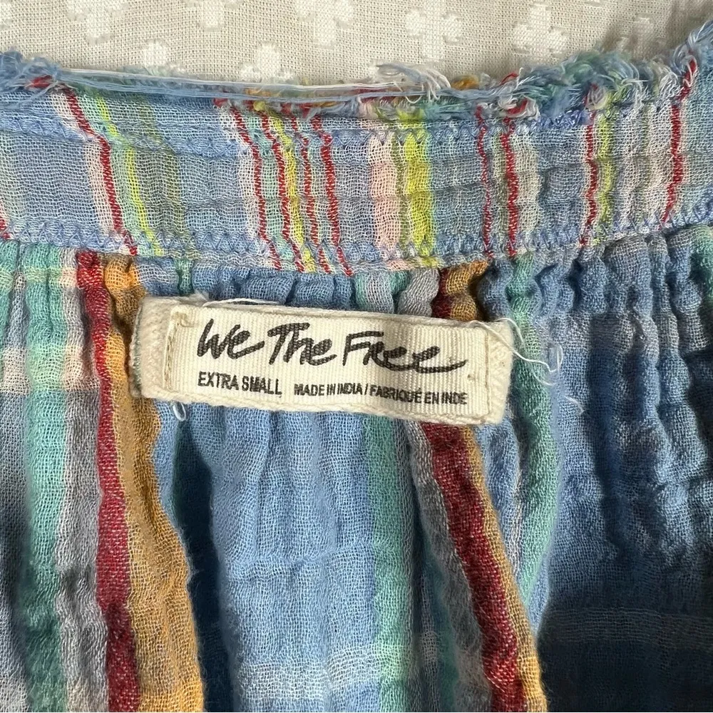 Free People We‎ The Free Blue Lucy Plaid Swing Cotton Button Up Top - Image 3