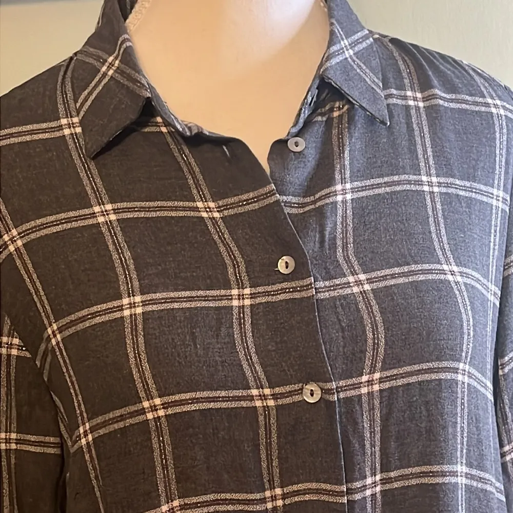 Zara plaid gray metallic threading button front mini shirt dress - Image 2