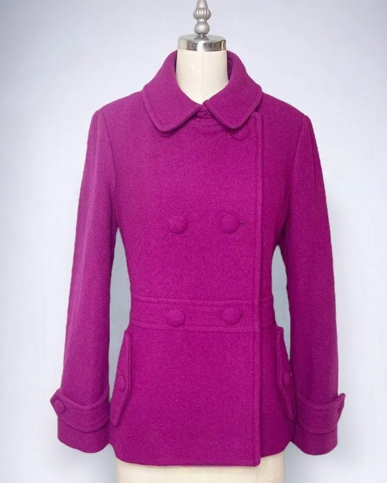 Talbots Double Breasted Wool Pea Coat Magenta Purple Dress Coat Peacoat Size 10 - Image 2