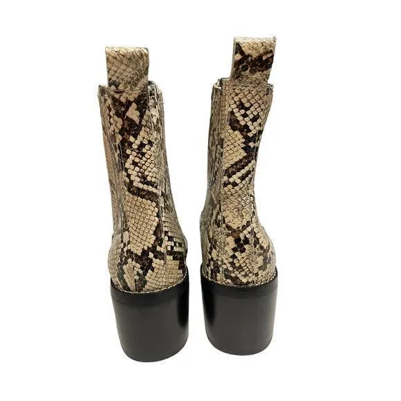 NWOT Nordstrom‎ Snakeskin Textured Black, Brown & Cream Chunky Heel Ankle Boots - Image 5