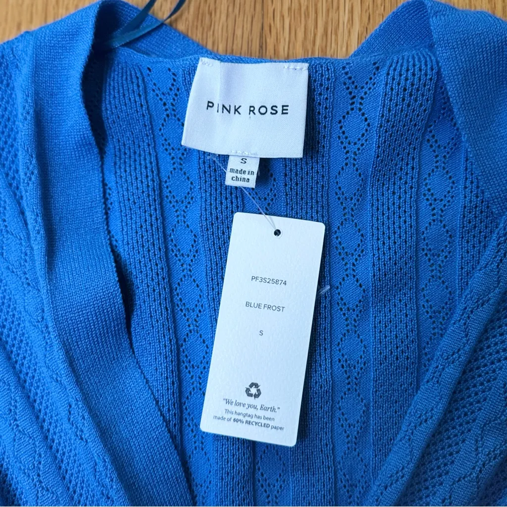 Pink Rose Vibrant Blue V-Neck Knit Sweater S NWT Wrap Glam Chic Trendy Feminine - Image 5