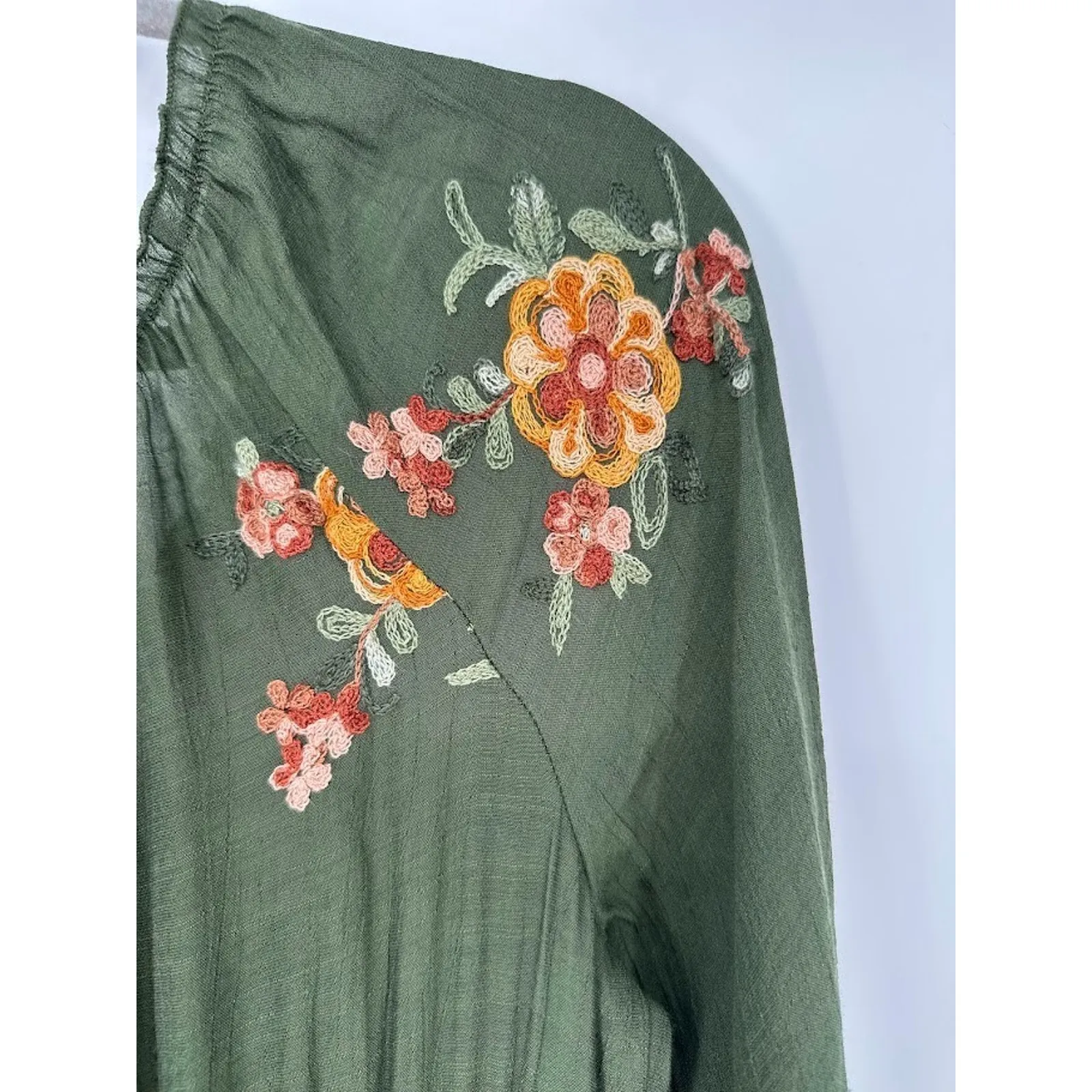 Anthropologie Fig and Flower Embroidered Smocked Tiered Ruffle Maxi Dress Medium - Image 7