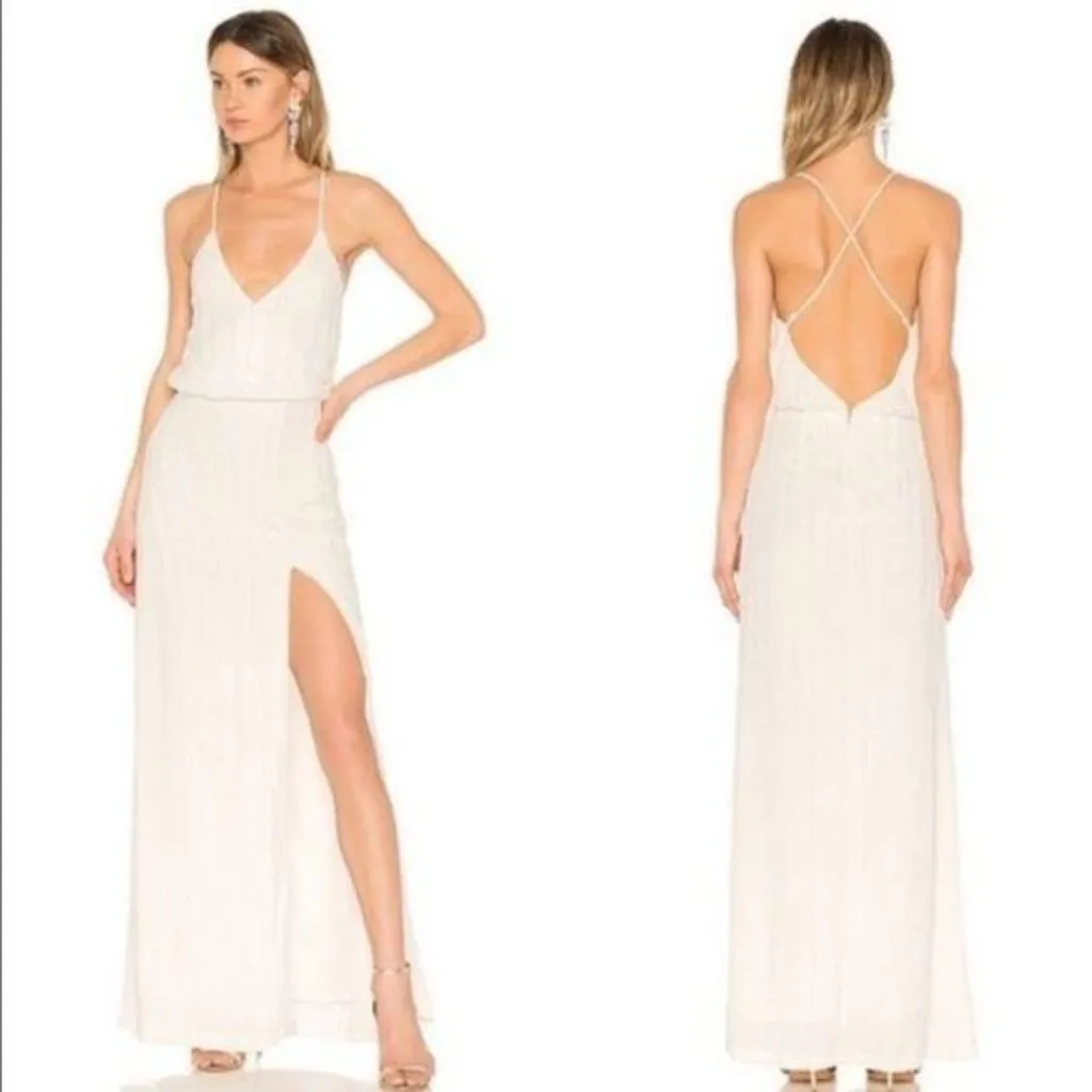LPA Beaded Crossback Gown in Ivory Size Medium Maxi Dress Revolve Low Back Sz M - Image 10
