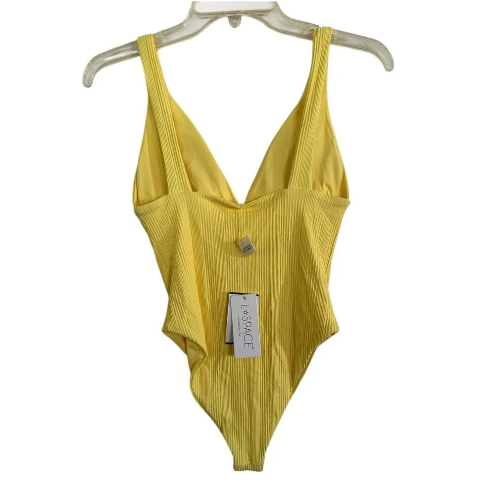 Lspace Katniss One Piece Swimsuit Size Small Yellow Ribbed Thick Straps - Image 2