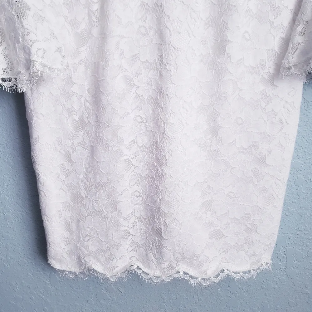 BCBGmaxazria Salina White Corset All Over Lace Bell Sleeve Mini Dress - Image 3