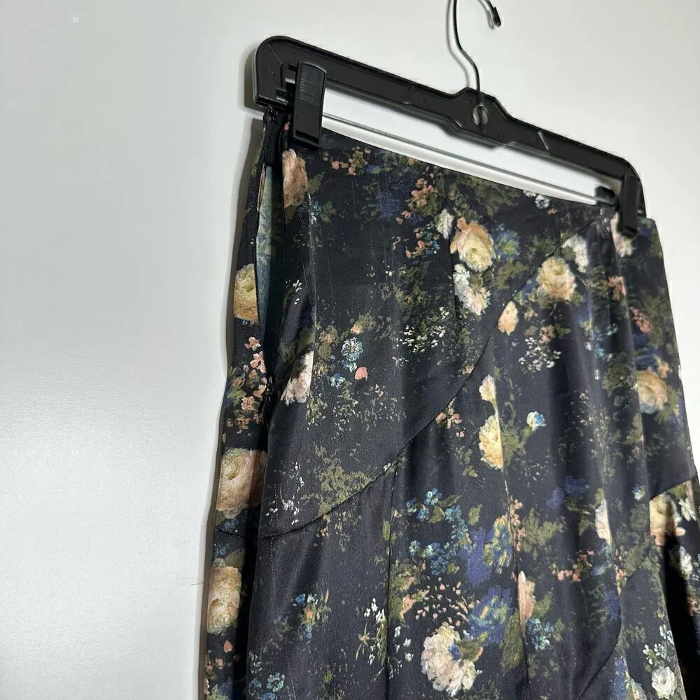Vince Floral Satin Asymmetrical Skirt Petal Glow Rose Field Women's Black Size 0 - Image 4