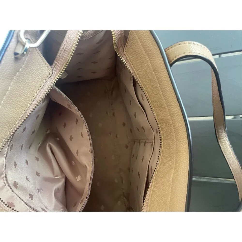 Kate Spade Pebbled Leather Rowe Medium Top Zip Satchel Warm Beige - Image 10