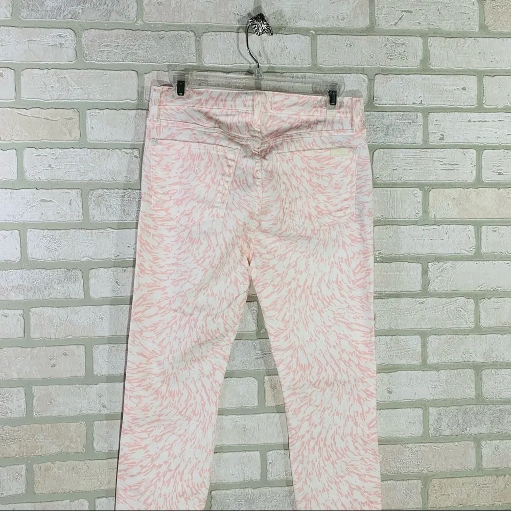 7 For All Mankind The High Waist Ankle Skinny Jeans in Pink/White Abstract Sz 28 - Image 8