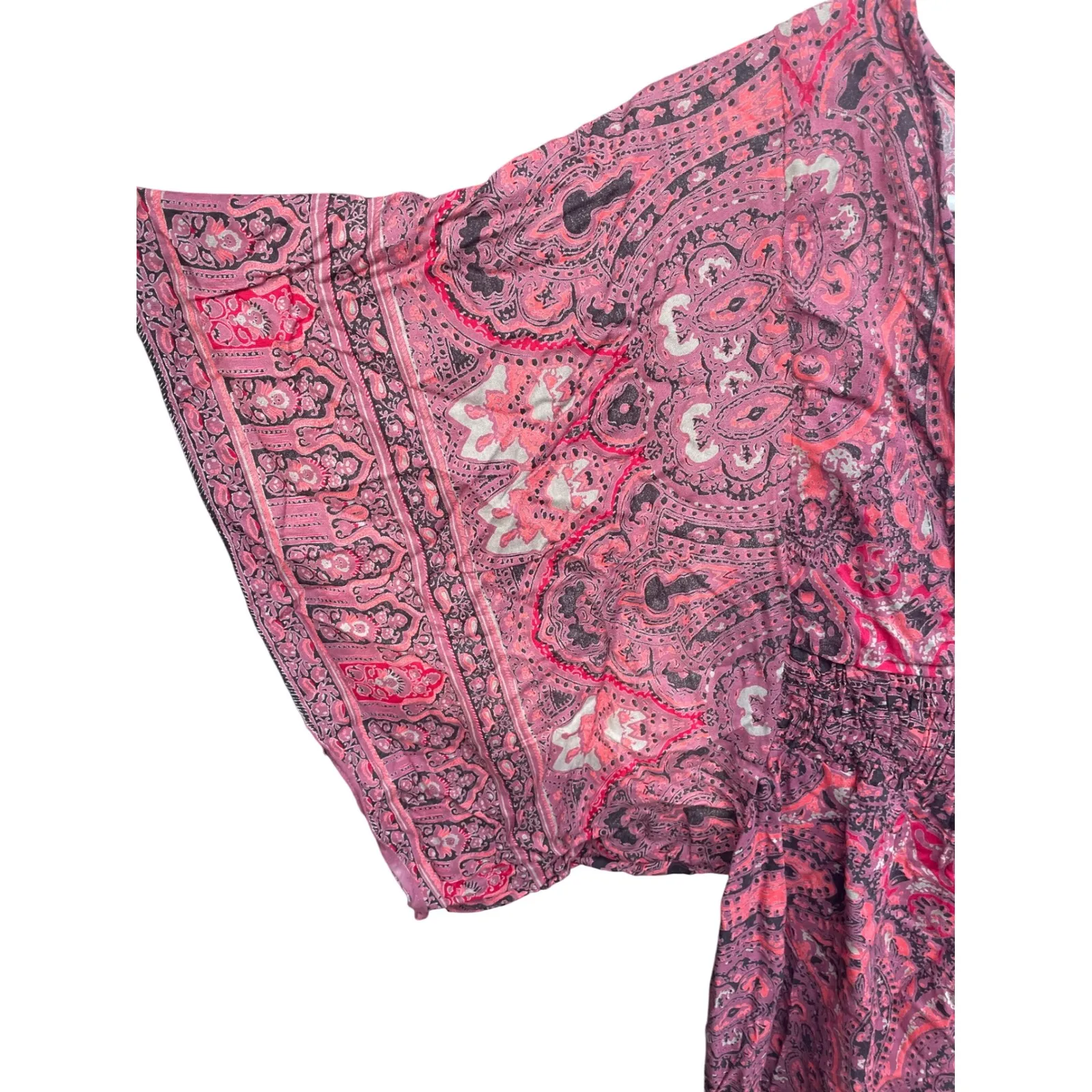 Angie‎ Pink Paisley Rayon Smocked Waist Kaftan Tunic Top Boho Bohemian Small - Image 5