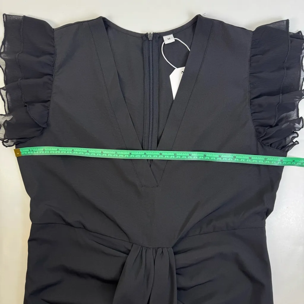 Made With Love Black Midi Dress NWT Medium Ruffle Sleeve V - Image 9